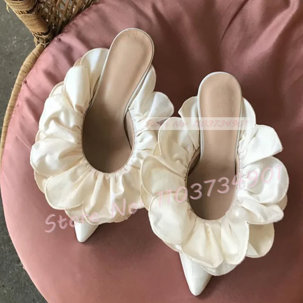 Women Shoes Zara - زهرة بيضاء الساتان وأشار اصبع القدم