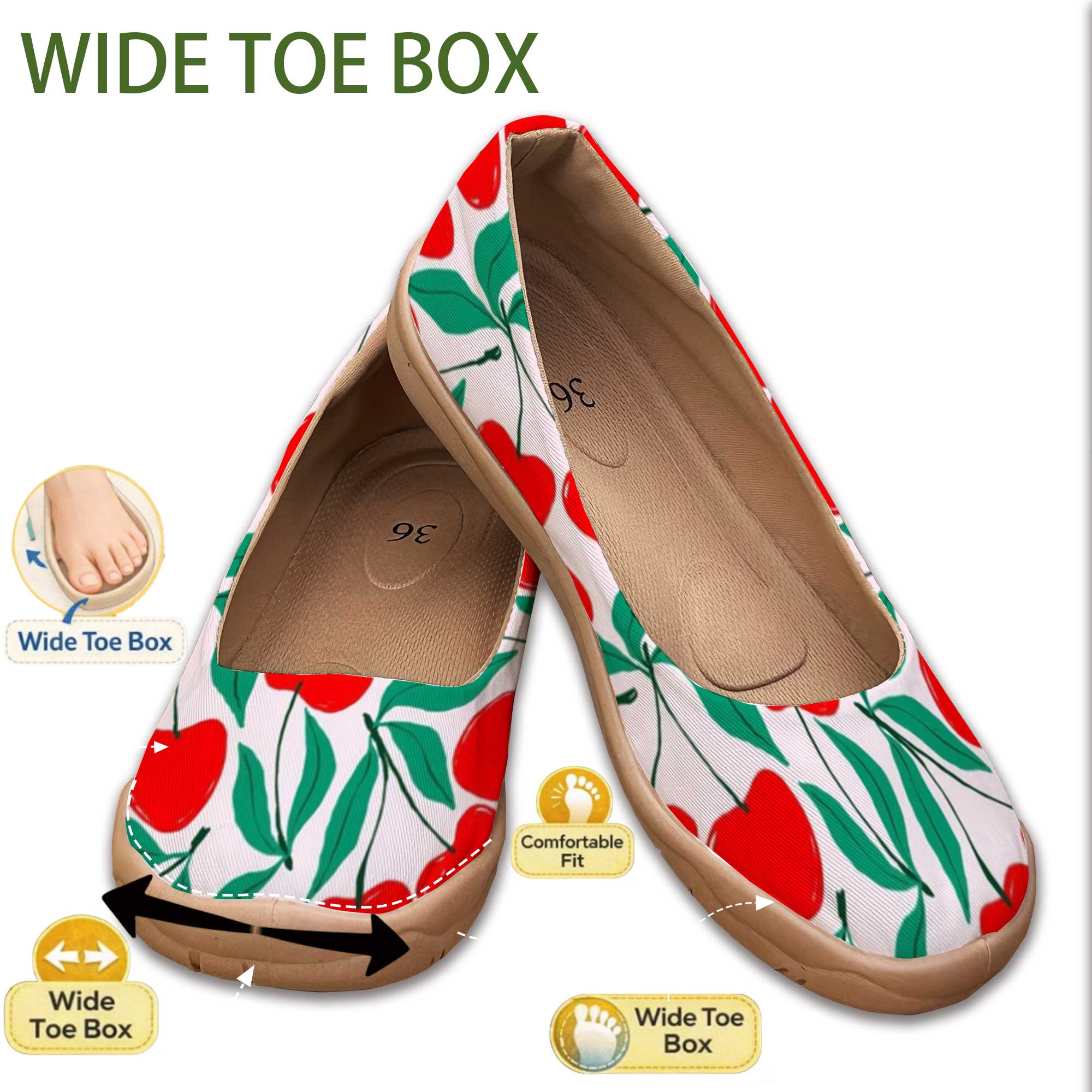 Women'S Shoes For Wide Feet - أحذية نسائية واسعة بلون الكرز الحلو،